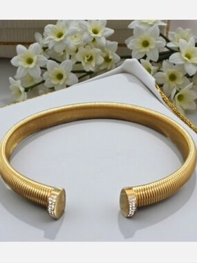 18k Gold Plated 16mm Chunky Tubogas Omega Chunky Zircon Crystal Necklace